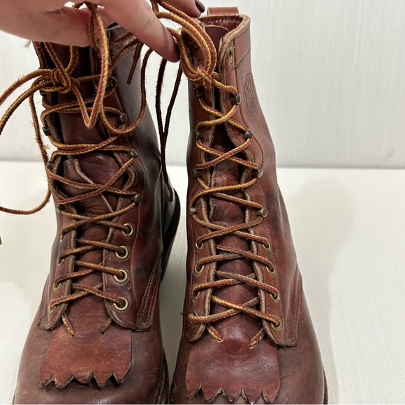 Whites Boots vintage brown distressed leather boots lace up western logger - Picture 12 of 16